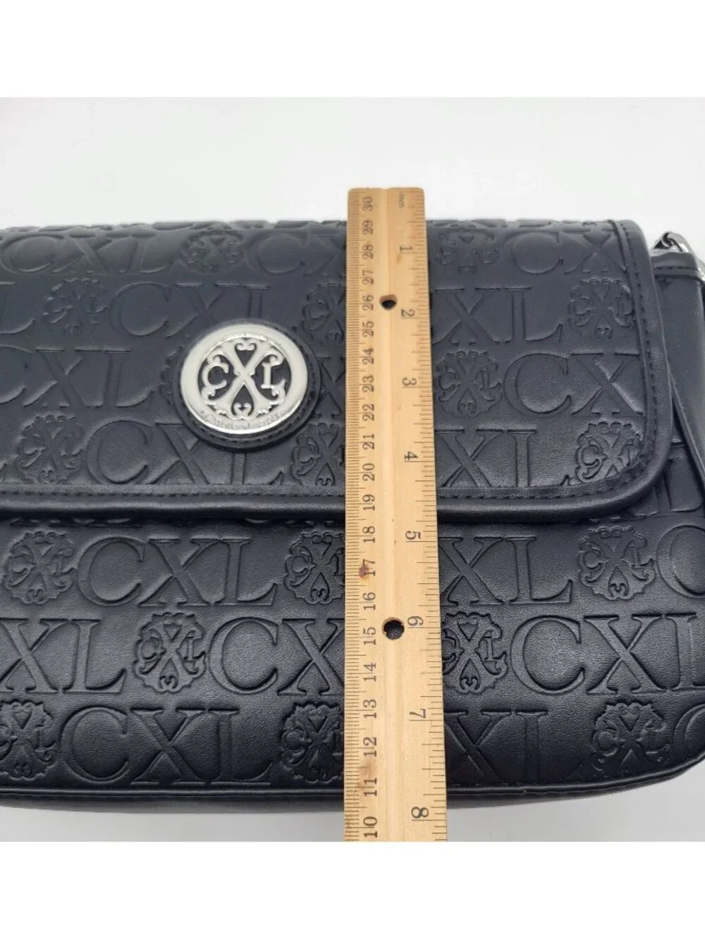CXL by Christian Lacroix Clara Embossed Black Logo Shoulder Bag